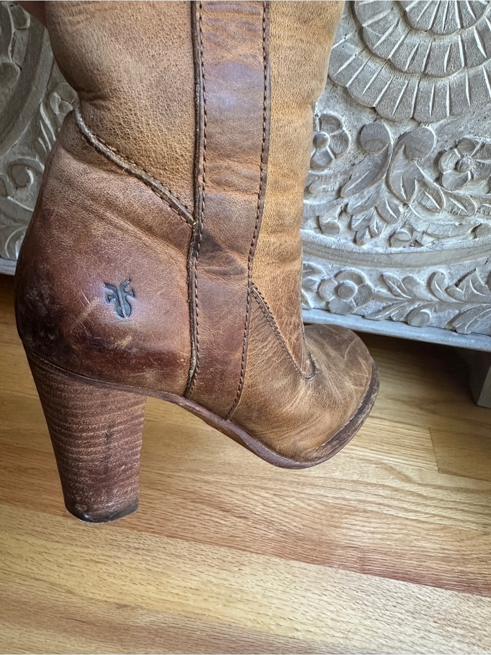 Vintage Frye Brown Leather Mid-Heel Tall Riding Boots - Picture 7 of 7